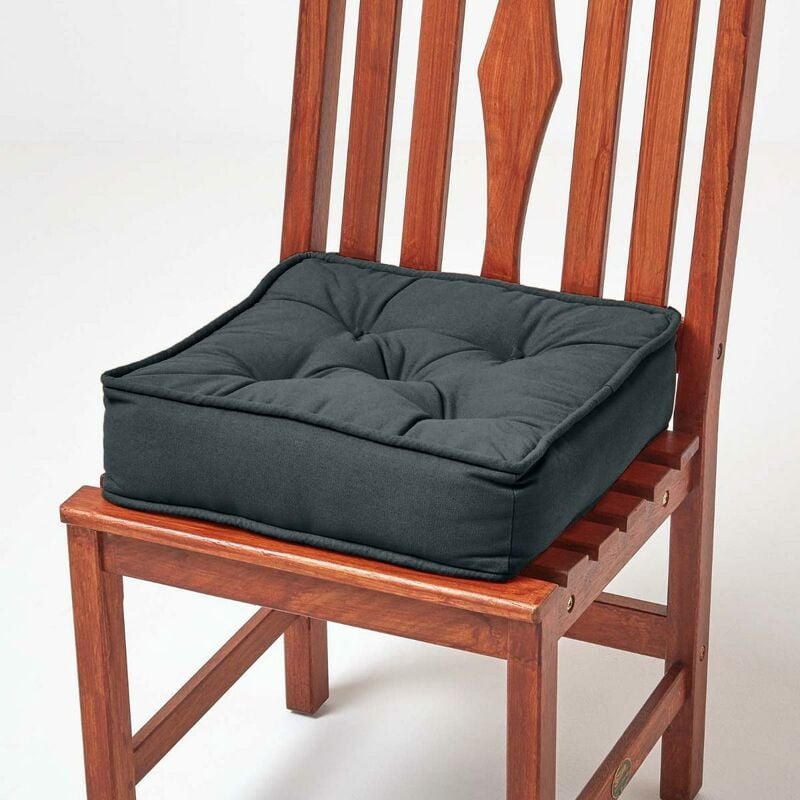 Homescapes - Galette de chaise coussin rehausseur en coton Gris ardoise, 40 x 40 x 10 cm - Gris Ardoise
