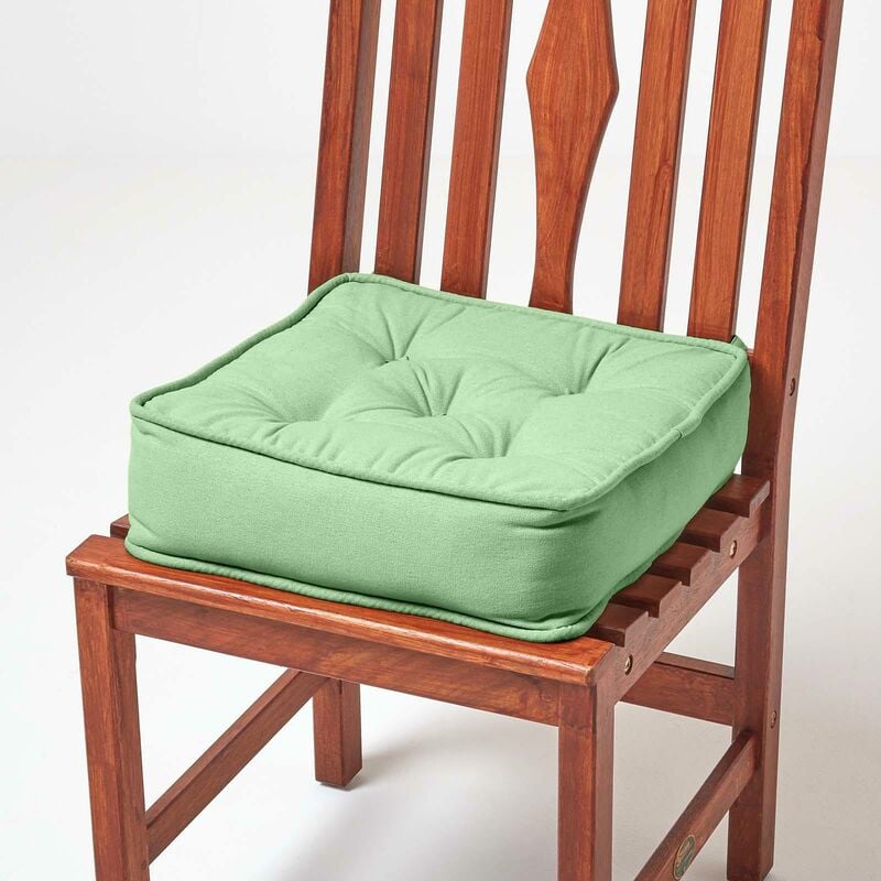 Homescapes - Galette de chaise coussin rehausseur en coton Vert foncé, 40 x 40 x 10 cm - Vert Foncé