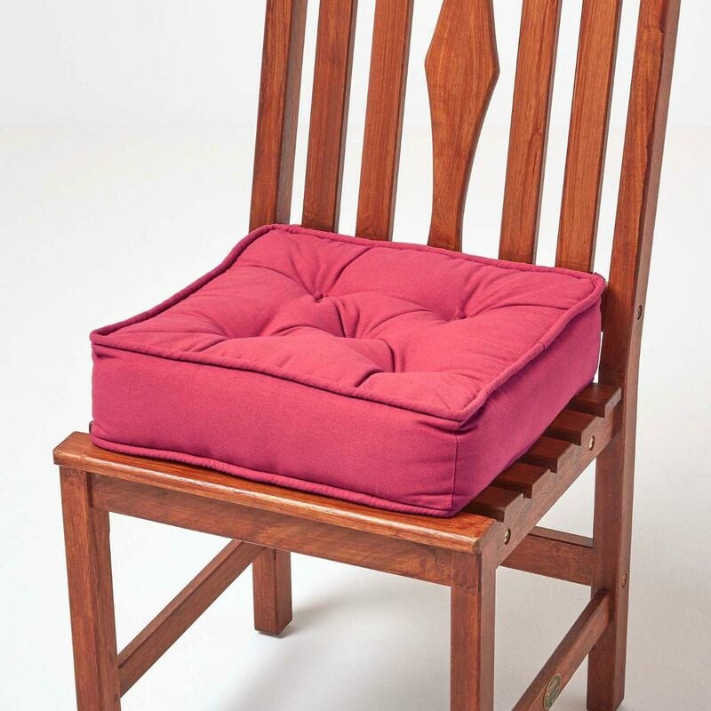 Homescapes - Galette de chaise coussin rehausseur en coton Rouge, 40 x 40 x 10 cm - Bordeaux