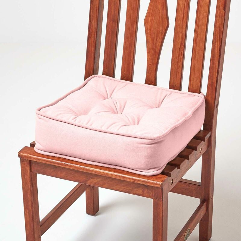 Homescapes - Galette de chaise coussin rehausseur en coton Rose, 40 x 40 x 10 cm - Rose