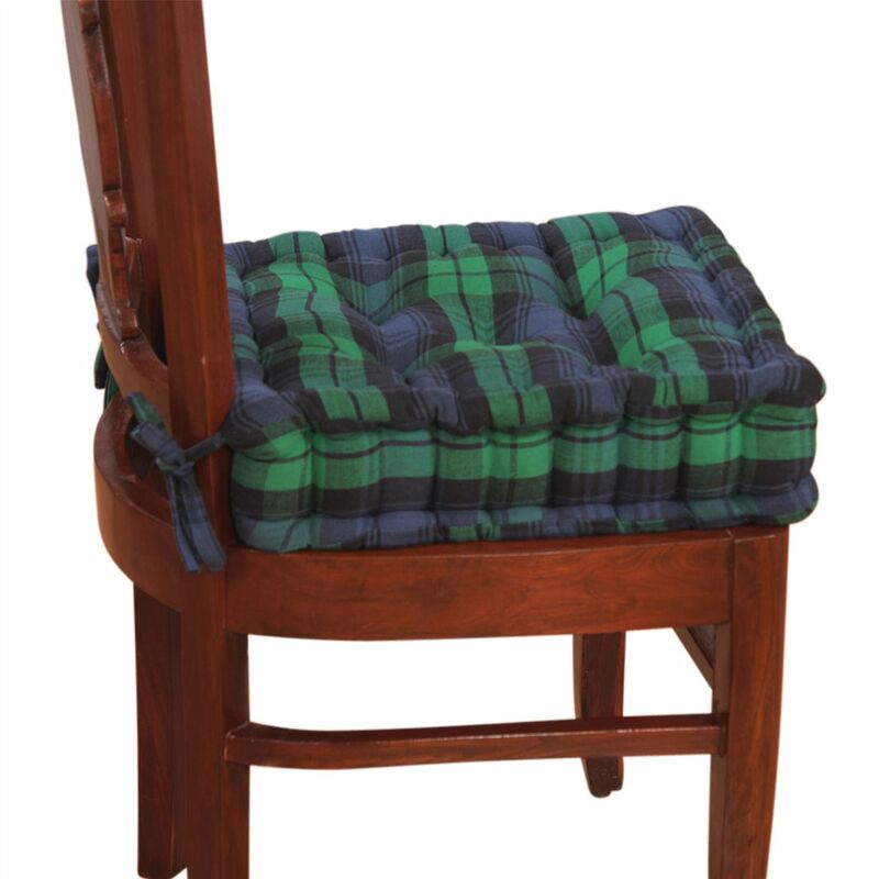 Homescapes - Galette de chaise coussin rehausseur en coton à carreaux écossais Bleu, 40 x 40 x 10 cm - Bleu et vert