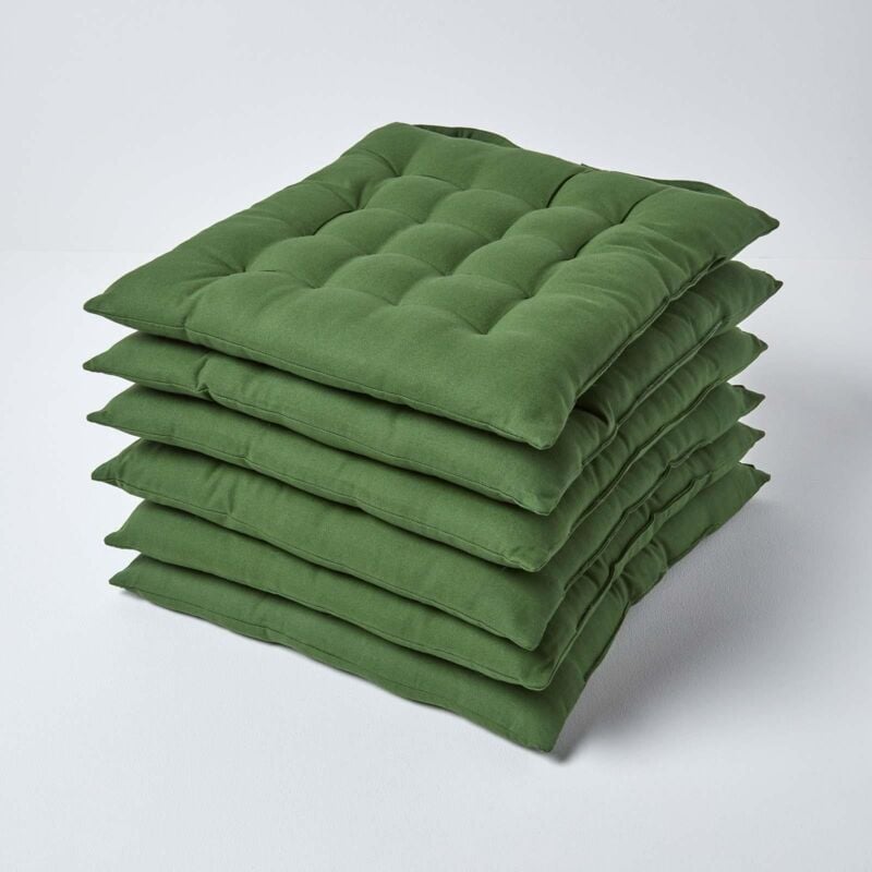 Lot de 6 galettes de chaise Capitonnée Vert foncé 40 x 40 cm - Homescapes