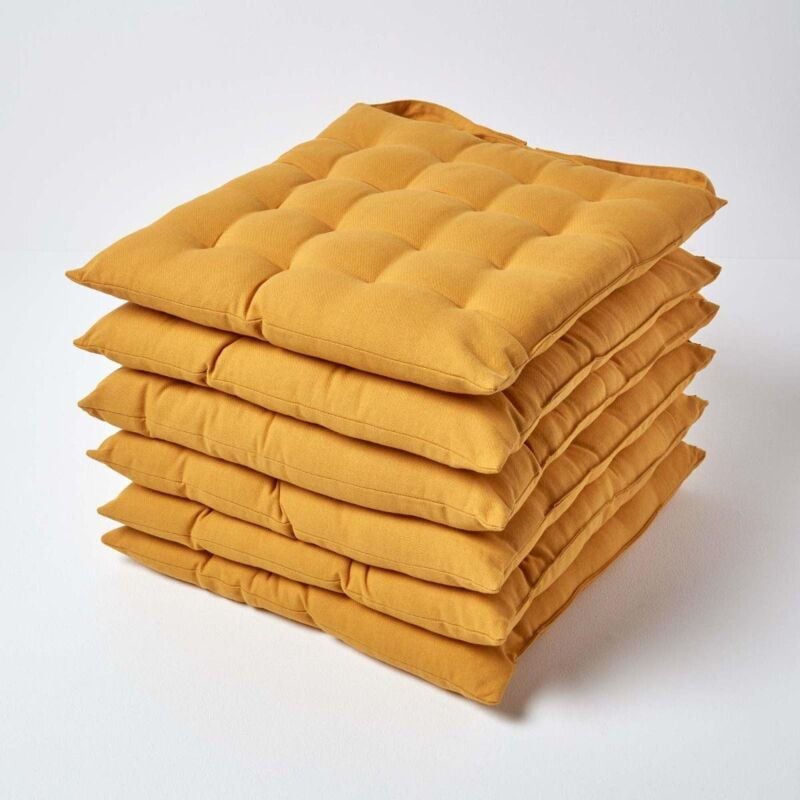 Lot de 6 galettes de chaise Capitonnée Jaune Moutarde 40 x 40 cm - Homescapes