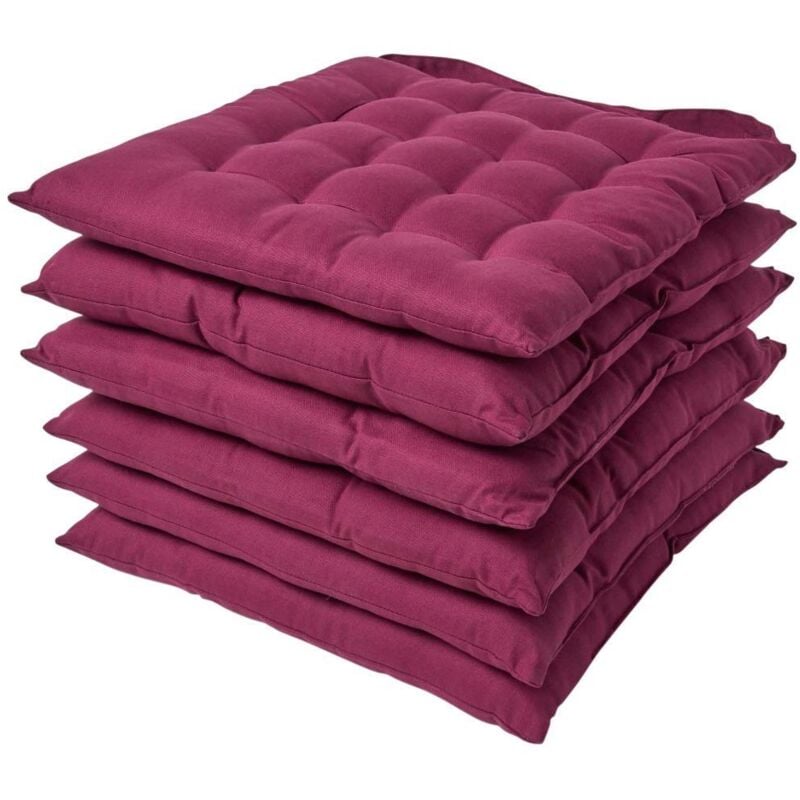 Homescapes - Lot de 6 Galette de Chaise Capitonnée 40 x 40 cm Prune