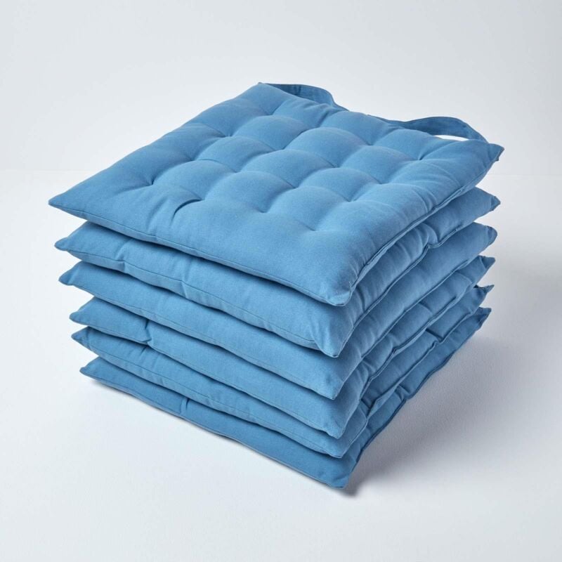 Homescapes - Lot de 6 galettes de chaise Capitonnée Bleu foncé 40 x 40 cm