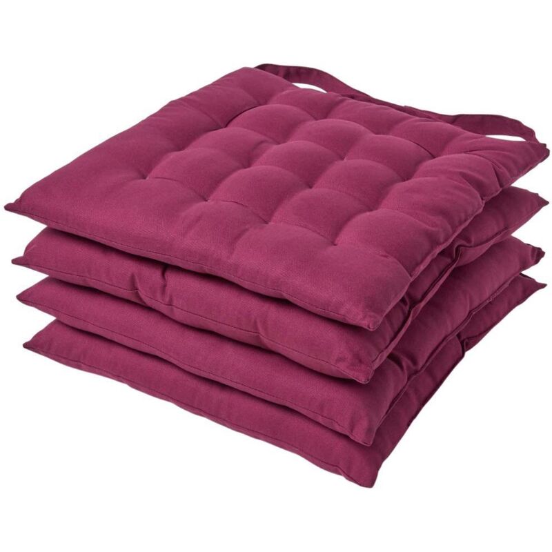 Homescapes - Lot de 4 galette de chaisse Capitonnée 40 x 40 cm Prune
