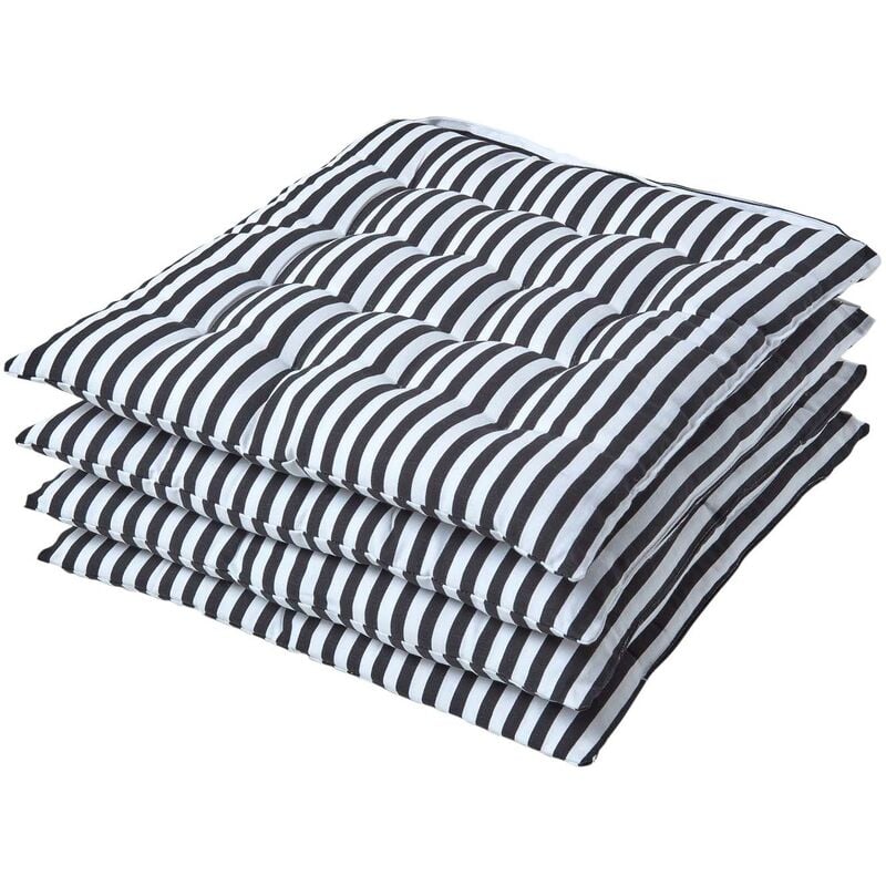 HOMESCAPES Lot de 4 galette de chaisse Capitonnée Rayures 40 x 40 cm Noir et Blanc