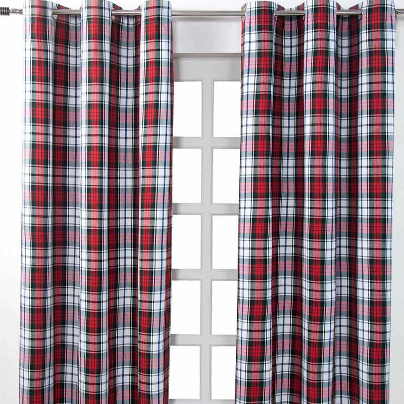 Homescapes Gardinen Mir Ösen Schottenmuster Macduff 2er Set 100% Baumwolle, 137x117 Cm
