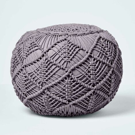 HOMESCAPES Gehäkelter Pouf, grau, 35 x 40 cm