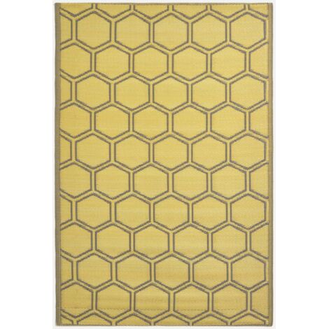 HOMESCAPES Gelber Outdoor Teppich mit Honigwaben-Muster, 182 x 122 cm