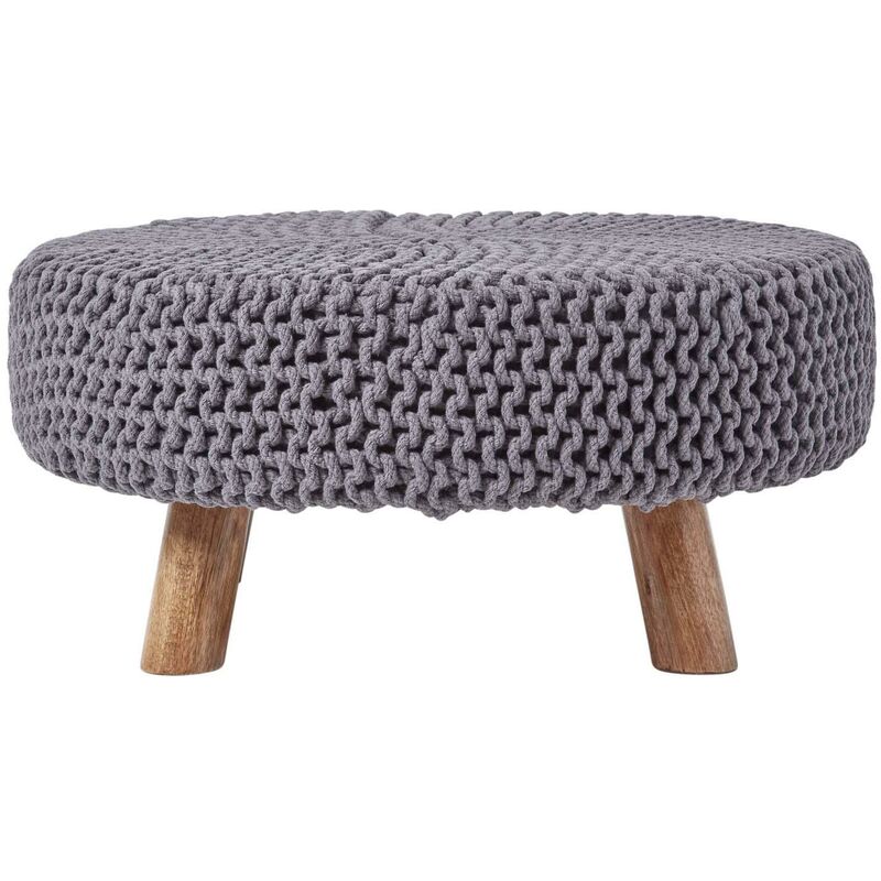 Gestrickter Fußhocker, 30 Cm Hoch, Grau - Homescapes