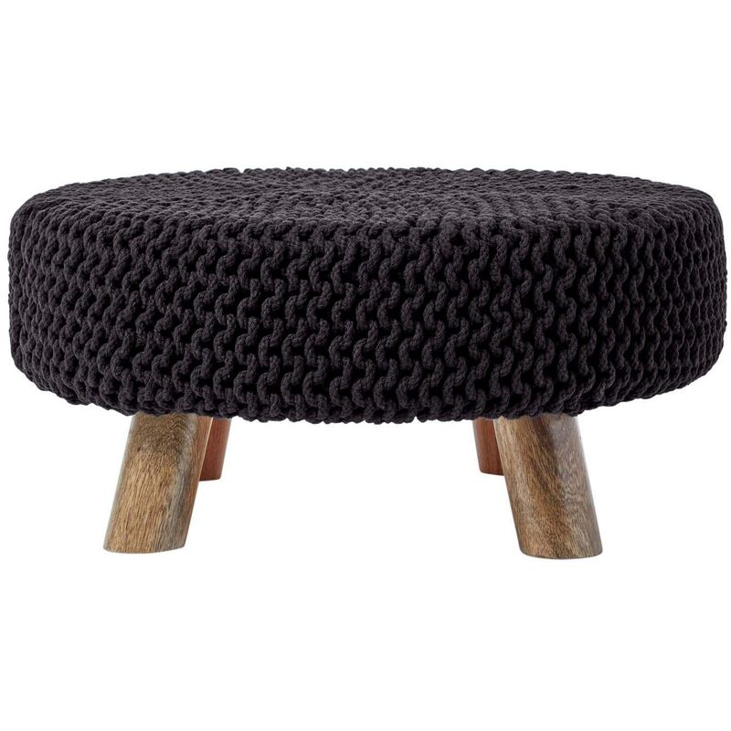 Gestrickter Fußhocker, 30 Cm Hoch, Schwarz - Homescapes