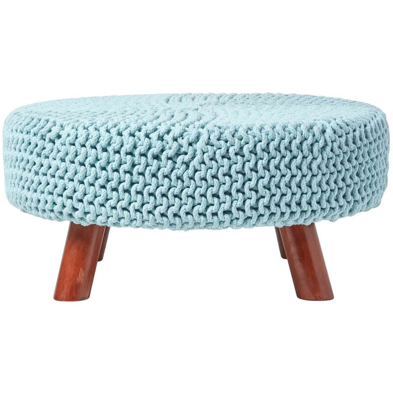 Gestrickter Fußhocker, 30 Cm Hoch, Hellblau - Homescapes