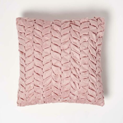 HOMESCAPES Grace Pleated Pink Velvet Cushion