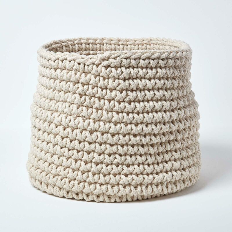 Grand Panier rond tressé en tricot Blanc cassé - 42 x 37 cm - Homescapes