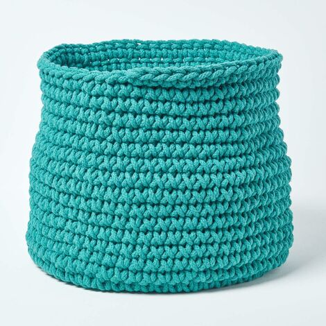 HOMESCAPES Grand Panier rond tressé en tricot Vert turquoise - 42 x 37 cm