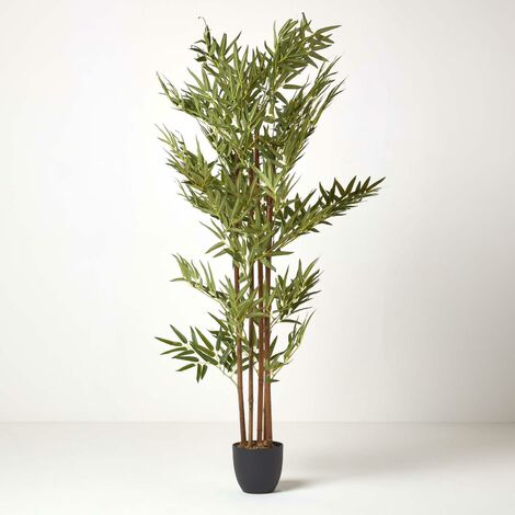 HOMESCAPES Green 5ft Bamboo Tree Artificial Plant with Pot, 155 cm - Green - Green