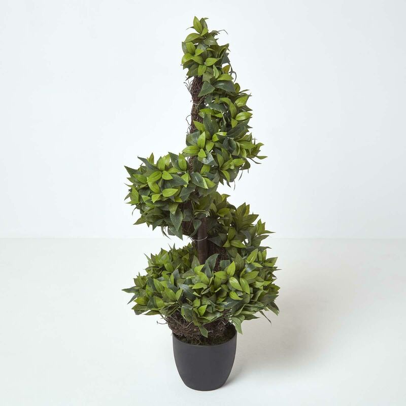 Homescapes - Green Artificial Bay Tree Spiral Shape in Pot, 4 Ft