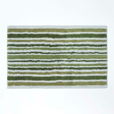 HOMESCAPES Green Stripe Cotton Bath Mat - Green - Green