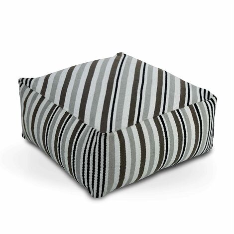 HOMESCAPES Grey, Black and White Stripe Beanbag Cube Pouffe Large 60 x 60 x 30 cm