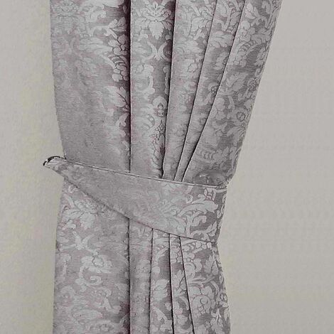 HOMESCAPES Grey Velvet Jacquard Curtain Tie Back Pair
