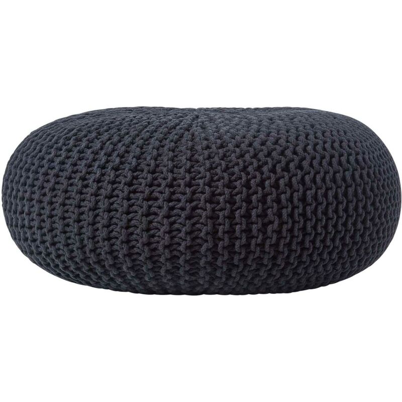 Homescapes Großer Strickpouf 100% Baumwolle, Schwarz