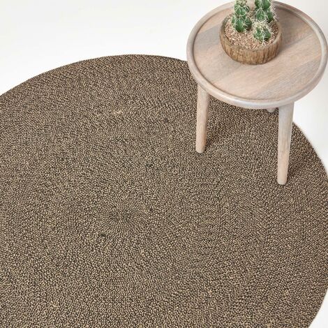 HOMESCAPES Handgewebter Teppich mit Spiralemuster in beige und schwarz, 120 cm rund