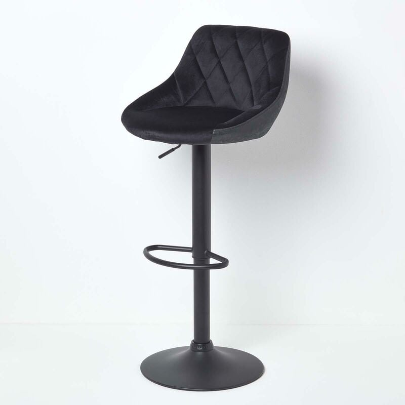 Homescapes - Henley Tabouret de bar réglable en velours, Noir