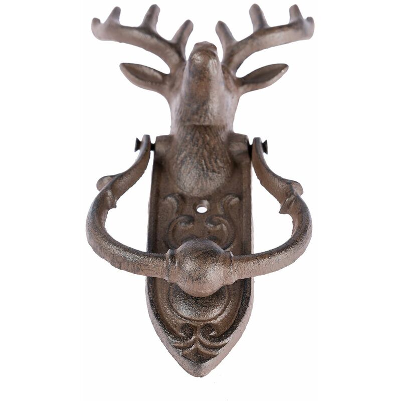 Homescapes - Heurtoir de porte décoratif en fonte marron – Tête de cerf