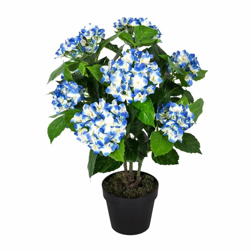 Homescapes - Hortensia artificiel bleu en pot, 70 cm