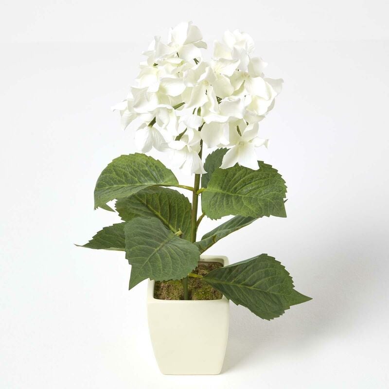Homescapes - Hortensia artificiel crème en pot ivoire 38 cm - Crème