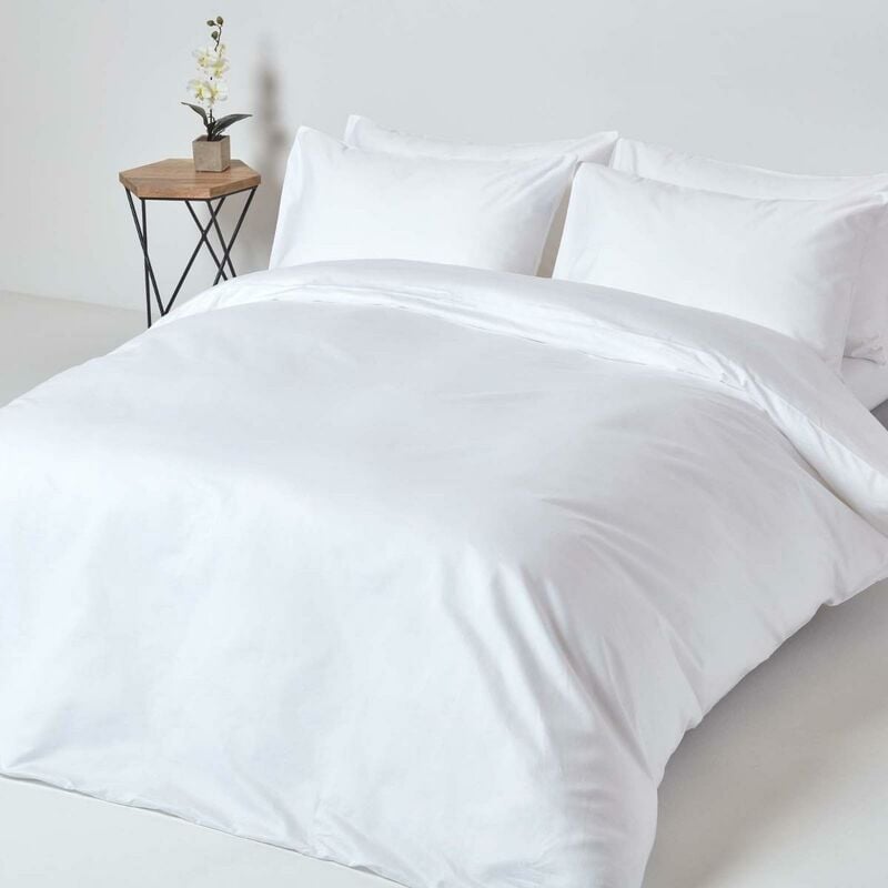 Homescapes - Housse de couette et taies d'oreiller unies coton égyptien 1000 fils Blanc 135 x 200 cm