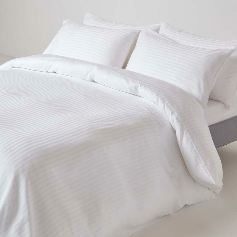 Homescapes - Housse de couette et taies d'oreiller unies en coton égyptien 330 fils Blanc 135 x 200 cm