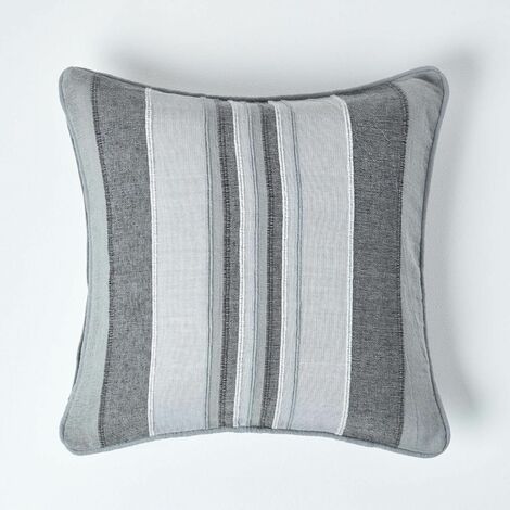HOMESCAPES Housse de coussin à rayures Morocco Gris, 45 x 45 cm
