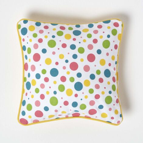 HOMESCAPES Housse de coussin en coton à pois multicolores, 30 x 30 cm