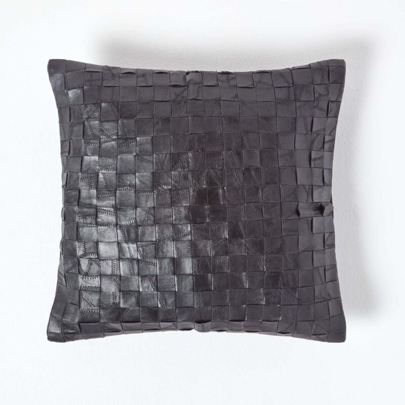 Housse de coussin en cuir tressé recyclé noir 45 x 45 cm - Homescapes