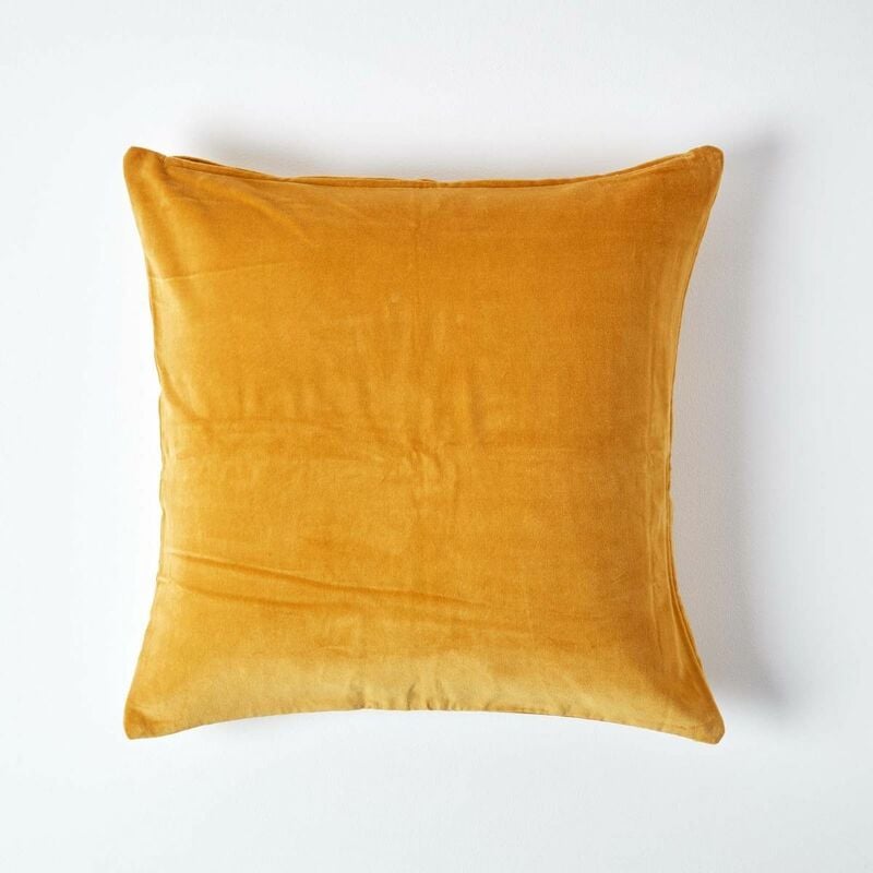 HOMESCAPES Housse de coussin en velours Jaune moutarde, 60 x 60 cm