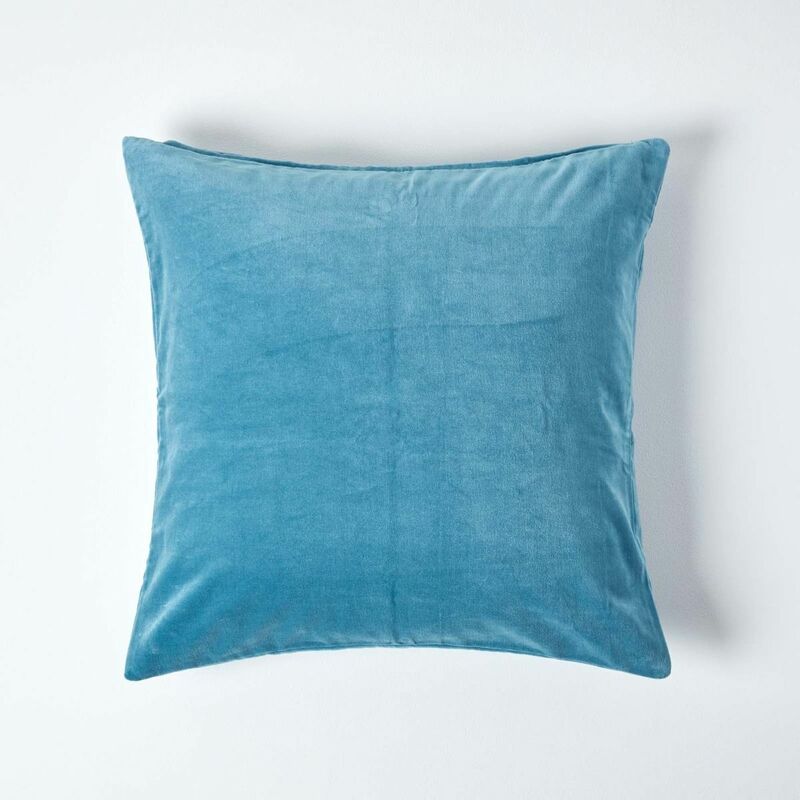 Homescapes - Housse de coussin en velours bleu, 60 x 60 cm