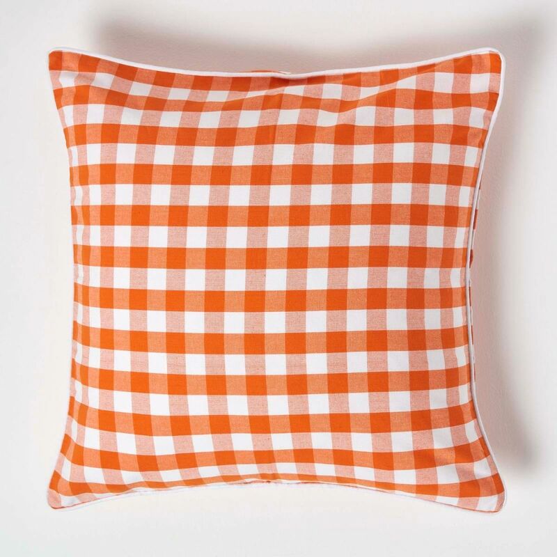 Homescapes - Housse de coussin à grands carreaux vichy Orange, 60 x 60 cm