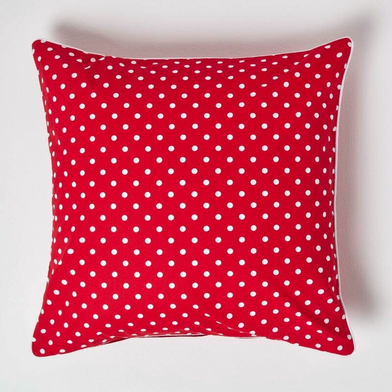 Housse de coussin Rouge à pois en coton, 60 x 60 cm - Homescapes