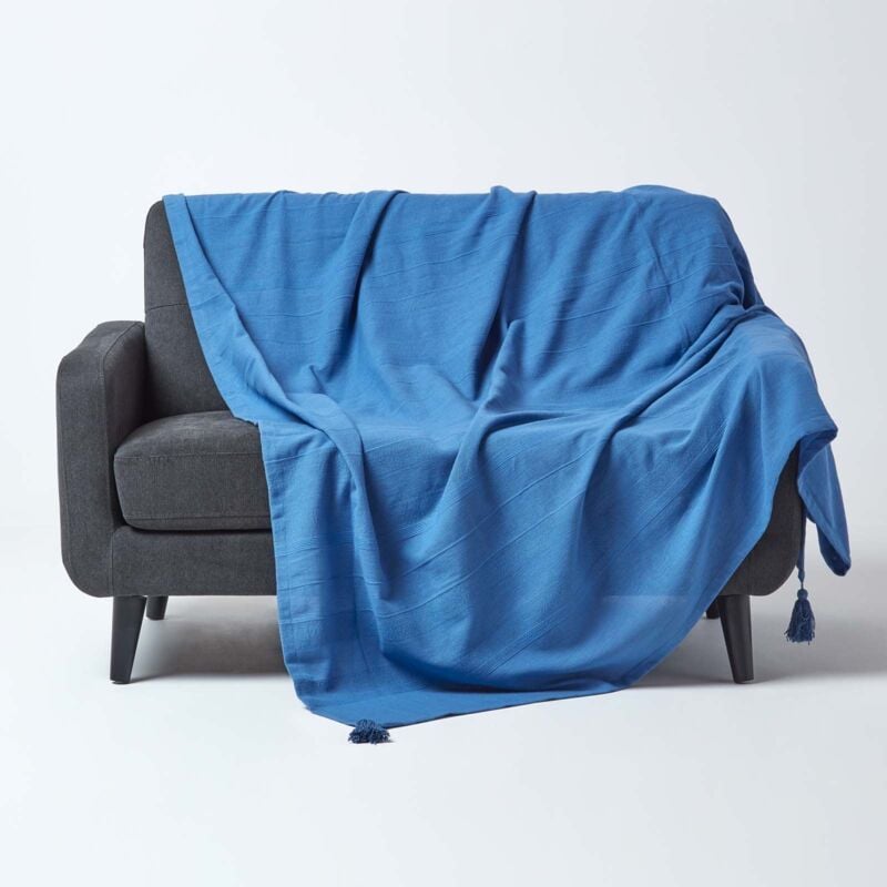 Jeté de lit ou de canapé - Rajput - Bleu - 150 x 200 cm - Homescapes