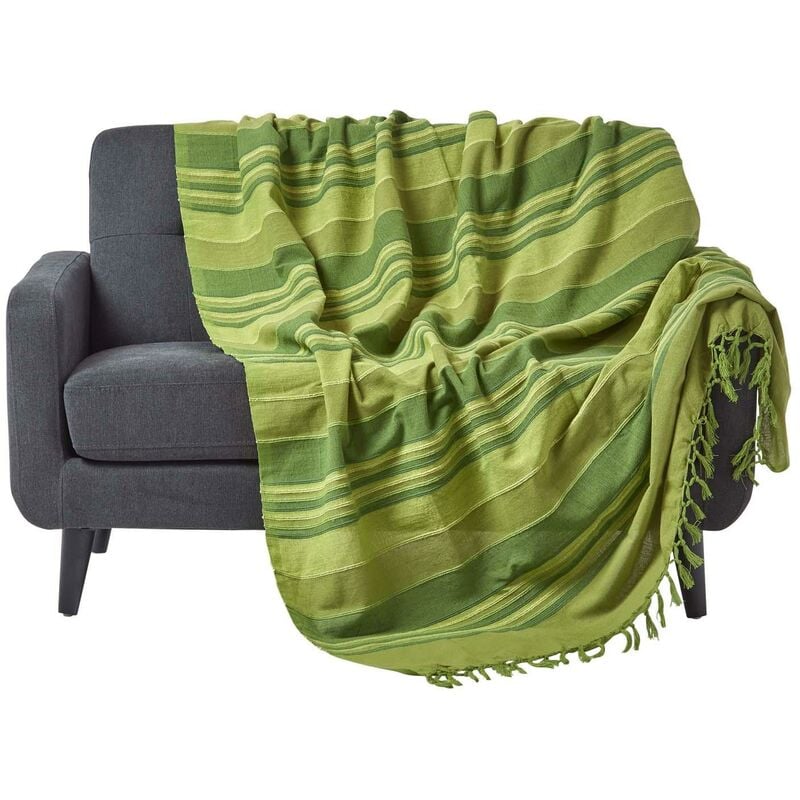 homescapes - jeté de lit ou de canapé à rayures morocco - vert - 225 x 255 cm - vert
