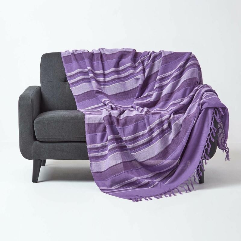 homescapes - jeté de lit ou de canapé à rayures morocco - violet - 225 x 255 cm - violet