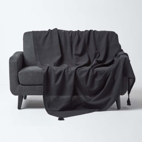 Homescapes – Jeté de lit en coton 100% – 150 x 200 cm – Certifié Oeko-Tex – Lavable en machine à 30°C – Élégance naturelle pour intérieur
