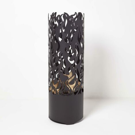 HOMESCAPES Large Black Fire Drum with Laser Cut Design, 1.2m Tall - Black - Black