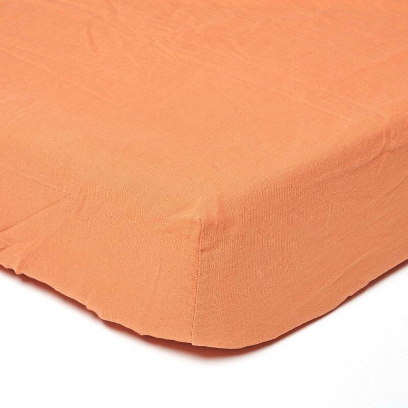 Homescapes - Leinen Spannbettlaken Extra Hoch Burnt Orange, 152 X 198 Cm