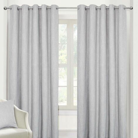 HOMESCAPES Light Grey Heavy Boucle Textured Blackout Lined Eyelet Curtain Pair, 66 x 72"