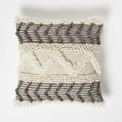 HOMESCAPES Lindi Handwoven Tufted Cream Kilim Cushion 45 x 45 cm