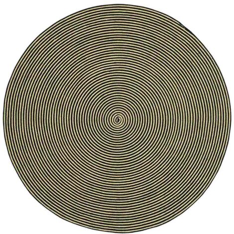 HOMESCAPES Linen and Black Handmade Woven Spiral Braided Rug, 120 cm Round