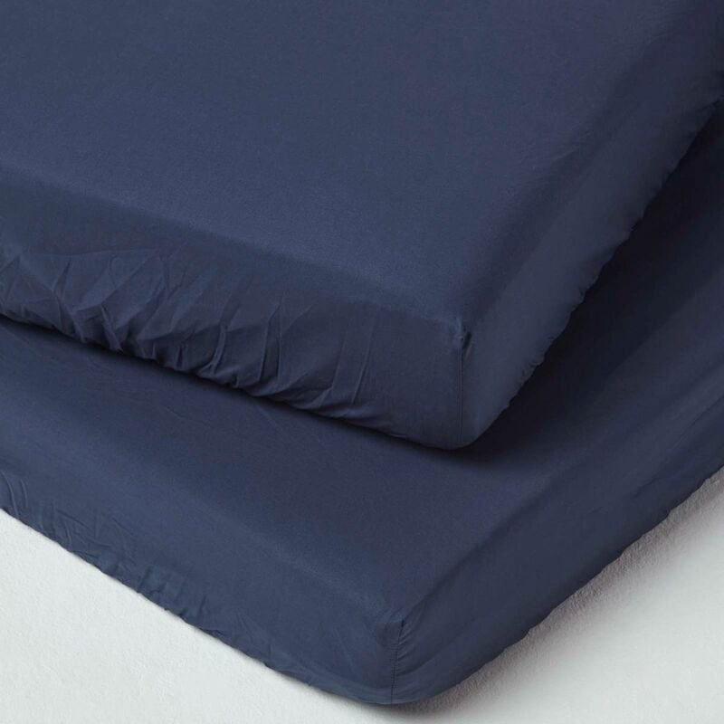 Homescapes - Lot de 2 Draps housse lit bébé en coton égyptien 200 fils Bleu marine, 60 x 120 cm